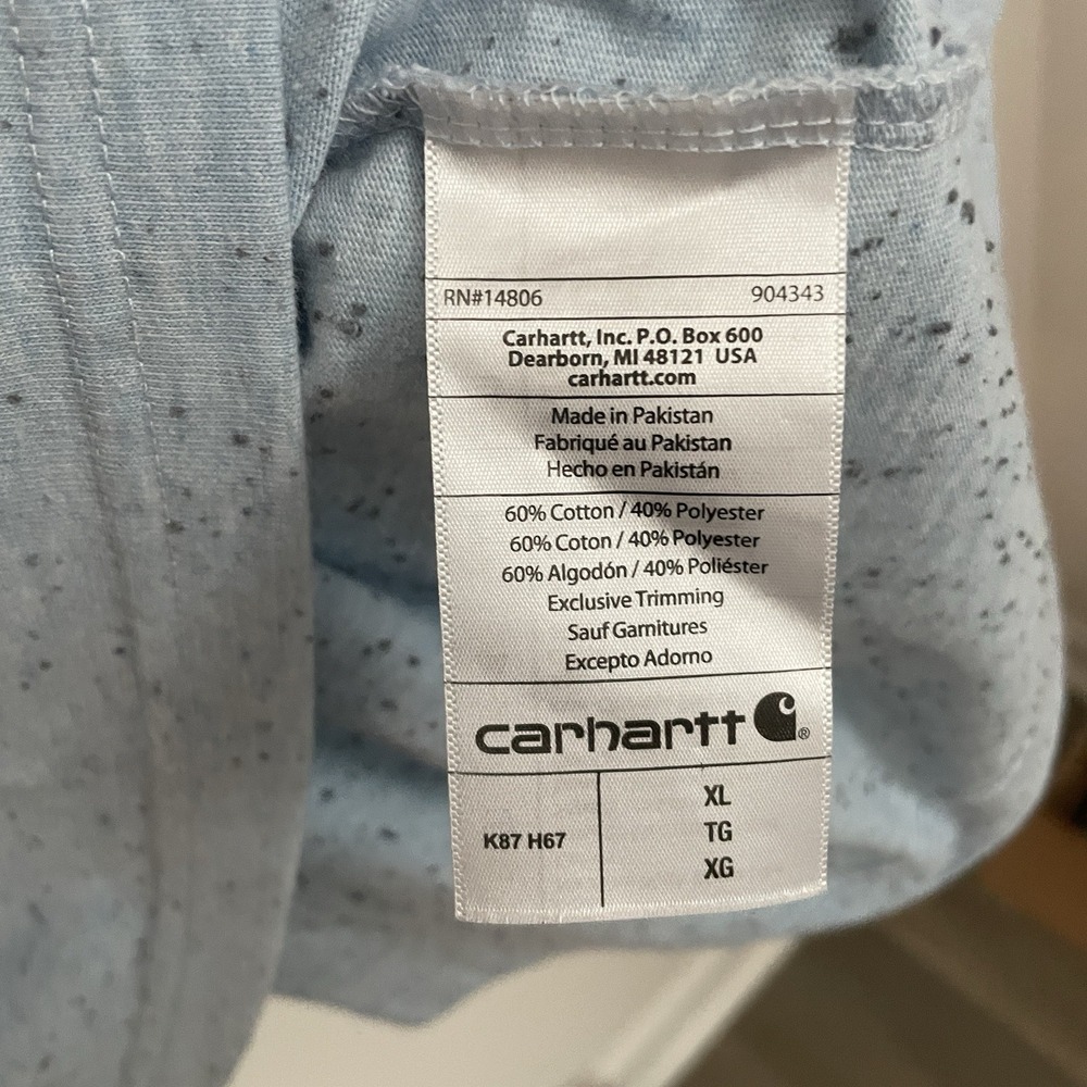 Carhartt Mens XL Light Blue Loose Fit‎ Shirt Logo Pocket Workwear Cotton Blend - Picture 7 of 11